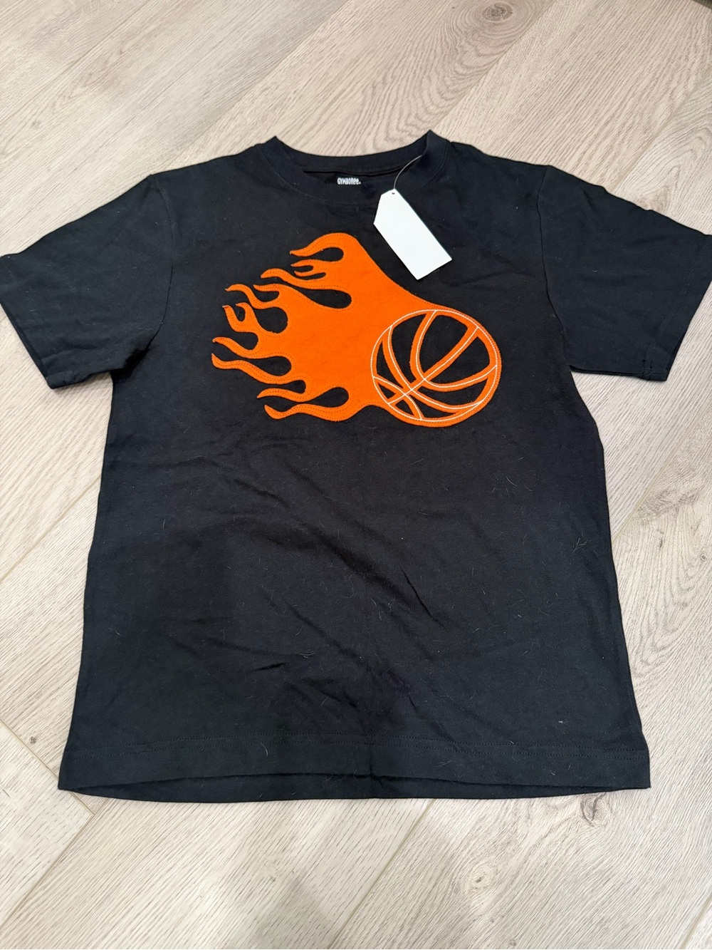 Gymboree Black Short Sleeve Tee with Orange Flaming Basketball Graphic